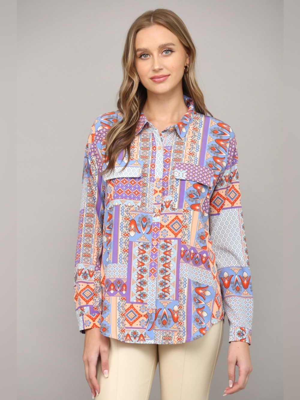 Fate Bohemian Patchwork Print Button-Front Shirt